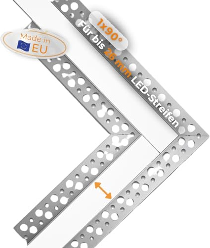 Alupona Kizar Eckverbinder LED U-Trockenbauprofil Aluminium eloxiert I 90° Eckwinkel Profilleiste für LED Streifen bis 20mm Breite I 19 cm x 19 cm I Trockenbauschiene + Acryl Abdeckung opal