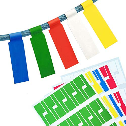 750 Stück Kabelbeschriftung, XCOZU Kabel Beschriftung Selbstklebend Kabeletiketten, UV-beständige Wasserdicht Reißfest Haltbar Kabel Aufkleber für Laserdrucker, 5 Farben 25 Blatt