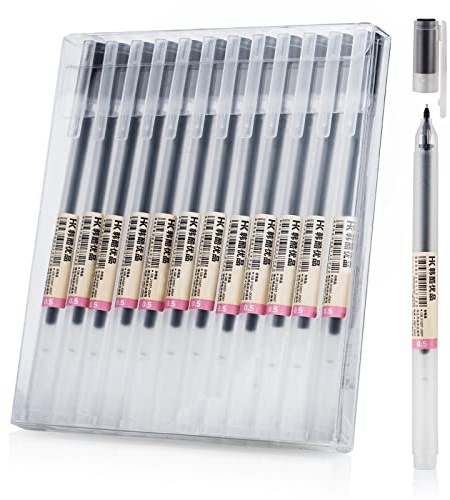 Premium Black Gel Pens, [0.5mm] Extra Fine Point Pens Smooth Writing Ballpoint Pens for Japanese Office School Stationery Supply (12 Packs)