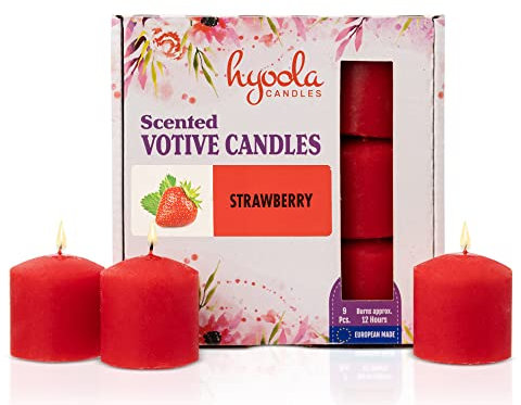 Hyoola Duftende Votivkerzen - Votivkerzen mit Duft nach Erdbeeren - 12 Stunden Brenndauer - 9 Stück Duftkerzen - in Europa Hergestellt