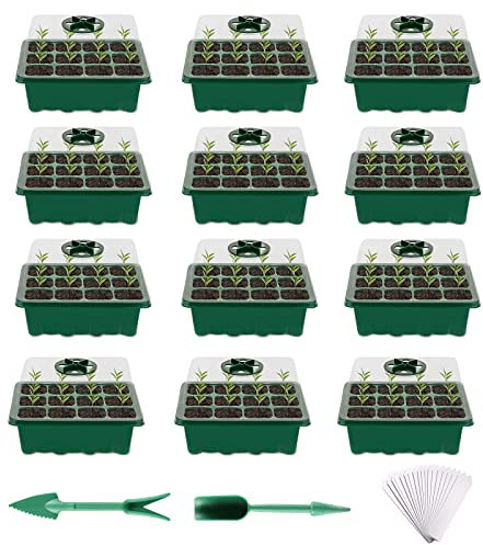Fuuner Vassoio Germinazione, 12 Pezzi Scatola di Germinazione, 12Fori Set di Propagazione dei Semi, Vassoi per Piante con Cupole Ventilate, per Germinazione, Strumento di Coltivazione in Mini Serra