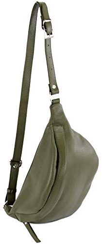 modamoda de - T77 - ital. Hüfttasche Bauchtasche Brusttasche Medium aus weichem Leder, Farbe:Olivgrün