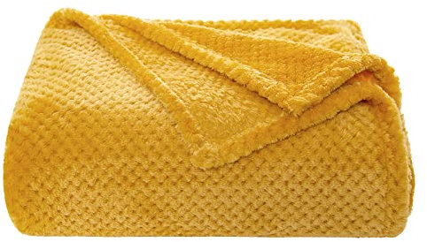 MIULEE Kuscheldecke Granulat Fleecedecke Flanell Decke Weich Flauschig Einfarbig Wohndecken Couchdecke Sofadecke Blanket für Bett Sofa Schlafzimmer Büro, 125x150 cm Golden