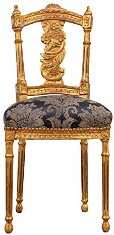 BISCOTTINI INTERNATIONAL ART TRADING Biscottini Ancienne 95 x 45 x 42 cm Louis XVI Antique Or, Chaise rembourrée Style français, Fauteuil Chambre en Tissu Beige, Media L7328