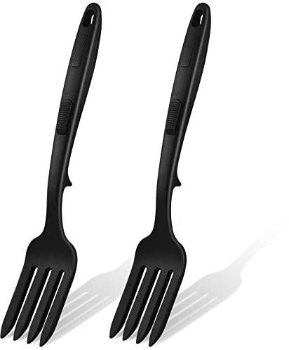 2 Stück Silikongabel, flexible Silikongabel, hitzebeständig, Kochgabel, spülmaschinenfest, Mischgabel, Küche, antihaftbeschichtete Gabel, Lebensmittelbrei, Schneebeseneier (schwarz)
