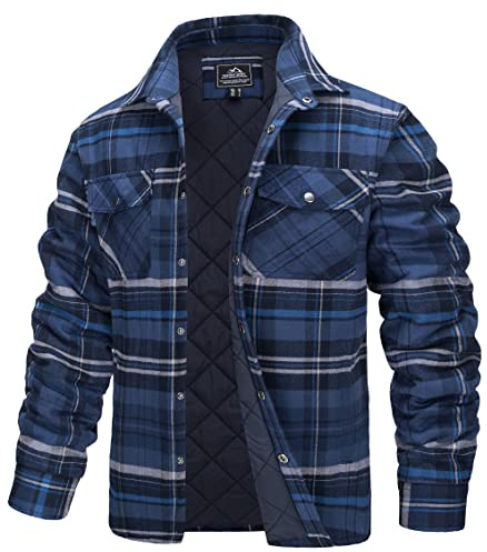 TACVASEN Men Quilted Shirts Casual Padded Lumberjack Plaid Flannel Jacket