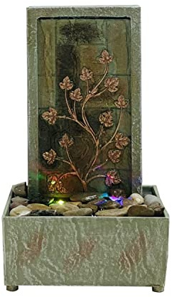 Nature's Mark 9.5 H Tree Branch Leaves Tabletop Water Fountain with Natural River Rocks and LED Lights (Power Cord Attached)