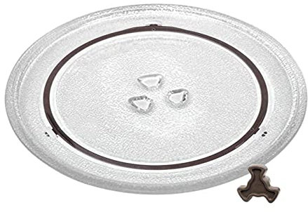 LIGUOYI Mikrowellenteller, 24.5cm 25.5cm Rund Mikrowelle Drehteller Ersatz Teller with 3 Fixers, Universall Glasteller Drehteller, Verdickter Hitzebeständig, Ersatz Teller Glasplatte Für Mikrowellen