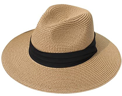 Yutdeng Cappello Panama per Donna Uomo da Spiaggia in Paglia Unisex Fedora Arrotolato, a Tesa Larga, da Sole, Regolabile Estivo Moda Pieghevole cap Cachi