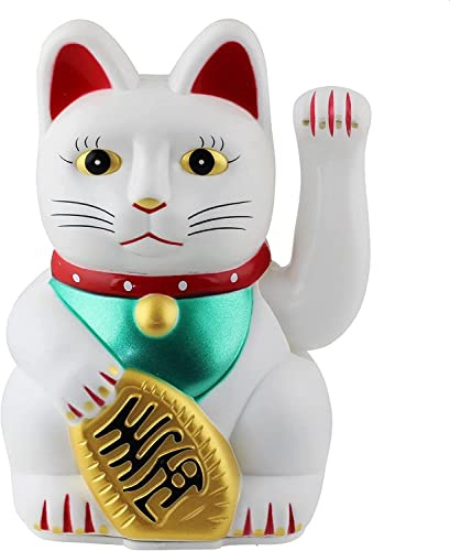 Feng Shui Gift Shop Maneki Neko Waving Cat Good Luck Bringer, White (10.7 x 10.4 x 16cm)