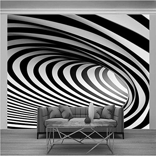 Papier Peint 3D Pour Chambre De Garçon Motif De Tourbillon De Mode Noir Et Blanc Chambre D'Enfants Papier Peint Mural 3D Peel And Stick Autocollant Mural Autocollant Fille Chambre Dé 400(L)x280(H)cm