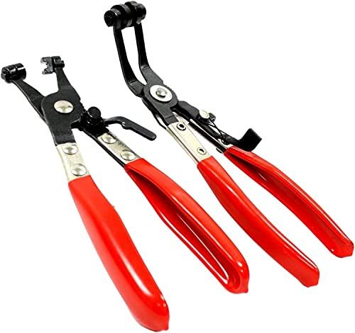 DUXEDO Iron Tongs,Pliers,Carpenters Pincers,Tools 2 Pc Hose Clamp Pliers Tool Set Angle Swivel Jaw Locking Flat Band Coolant Clip Pincers (Color : Red)