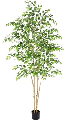 Nafresh Tall UV Resistant Ficus Tree Artificial，7ft(84in) Realistic Texture Potted Faux Ficus Tree， Fake Trees Indoor Outdoor for Home Office Living Room Bedroom Foyer Porch Decor.