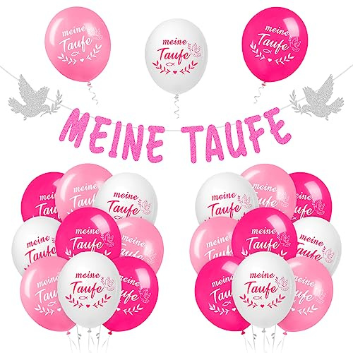 Bluelves Taufe Deko Rosa für Mädchen - 18 PCS Luftballons (12 Zoll) + Girlande, Glitter Set für Konfirmation