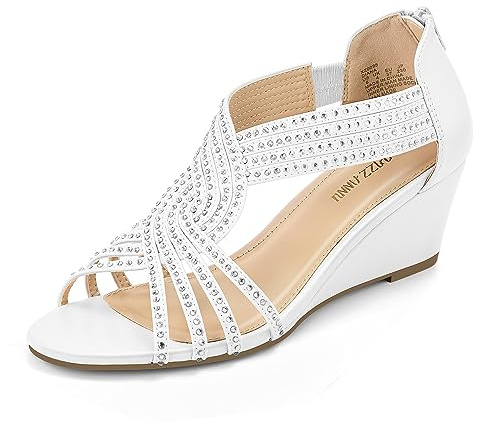 PIZZ ANNU Sandales Femme Été Compensées à Plateforme Escarpins Strass Sandale à Talon Compensé Mode Confort pour Soirée Mariage Chaussure