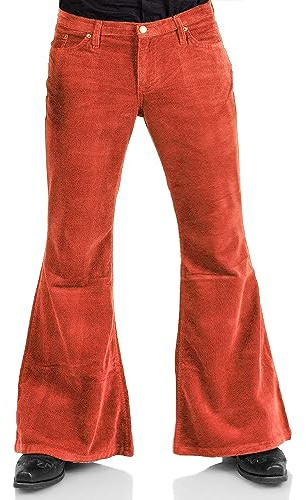 Herren-Hose aus Cord, Vintage-Stil, Glockenunterteil, 70er-Jahre, Disco, dehnbar, ausgestellt, passend für 60er- und 70er-Jahre-Kostüme, Herren-Jeans mit Glockenunterteil, Orange 1, 5X-Large
