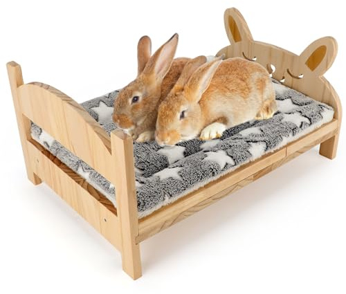 Midollarle Grande letto in legno con tappetino morbido, letto pieghevole 2 in 1 per conigli, porcellini d'India, criceti, furetti, cincillà, gattini, cuccioli, lettini che dormono e dormono per