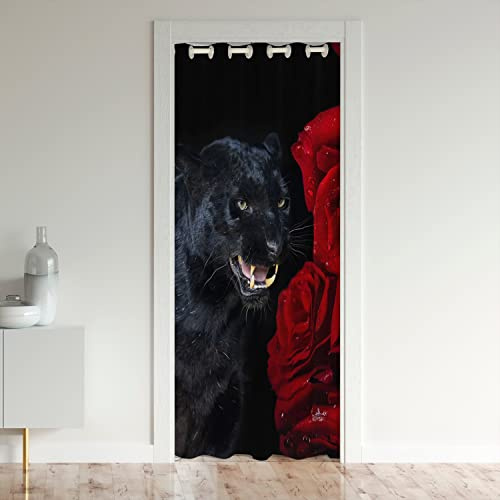 Loussiesd Tiger Dekorative Türvorhang 86x203cm für Tür Privatsphäre Wildtiere Rose Blume Fensterbehandlungen Wildtiere Botanische Floral Rot Zimmer Gardinen