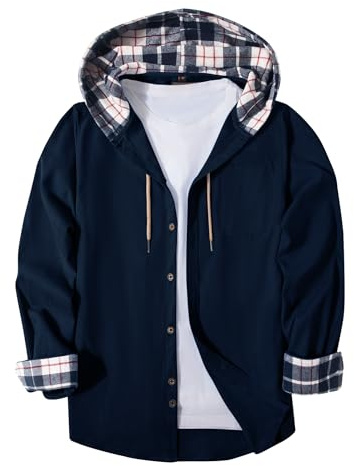 SwissWell Flanella Camicia Uomo Manica Lunga Giacca a Quadri Camicia da Boscaiolo Cotone Casual Button Down Jacket Petto vestibilità Regular Fit (1478-Giallo&Marine 2XL)