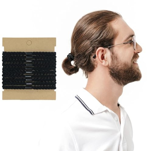 SwirlColor Haargummi Herren, 10 Stück Elastische Geflochtener Haarreif für Männer mit Langem Haar Haargummis Keine Beschädigung Falte Bruchhaarbinder für Brötchen Lockiges Dickes Haar (Schwarze)