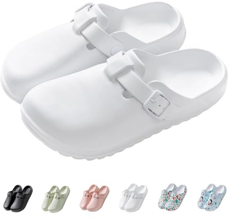 IDEINER Garden Clogs Slip On Mules Sandals Unisex Size UK 4-10 | Lightweight Nurse Kitchen Shoes with Thick Sole & Adjustable Buckle, Comfort Walk Sandals Non-slip Slippers for Women Men