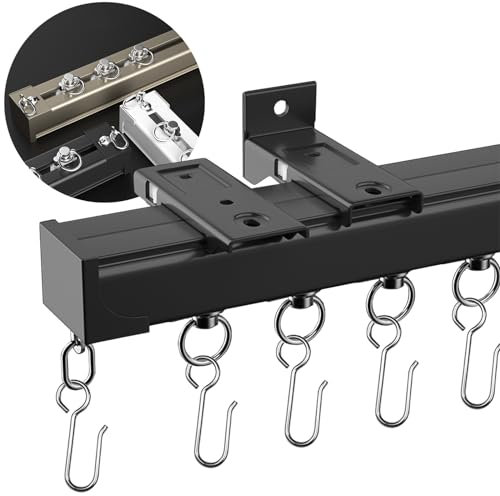 Gardinen Für Schienen Aluminium 1-läufige Decken Vorhangschienen, Wand Gardienenschiene 50cm Bis 600cm Mit Gardinenrollen Und Haken, Vorhangschienen Set, Glatt Schienen Für Vorhang