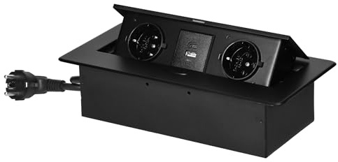 Miratic Schreibtisch Steckdose Tischsteckdose Versenkbar Modern Steckdose Versenkbar mit Flachem Rand mit Stromkabel 1,5 und 2X USB-Ladegerät (Typ A und C; 3,6A)