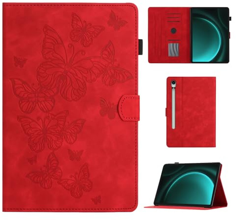 CASAFUNY Hülle für Samsung Galaxy Tab S10 Lite/S10 FE/S9 FE 10,9,Rot | PU Leder,S Pen Halter,Auto Schlaf/Wach,Schützhülle für Samsung Tab S10 Lite/S10 FE/S9 FE/S9