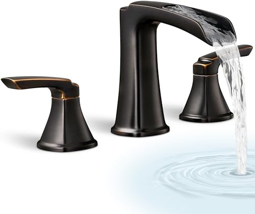 HOIGY Waterfall Bathtub Faucet Oil Rubbed Bronze, Brass Bath Tub Faucet Set 3 Hole, 8 Inch High Flow Roman Tub Faucet, 2 Handle Deck Mount Bathtub Faucets Widespread with Water Hose for Farmhouse