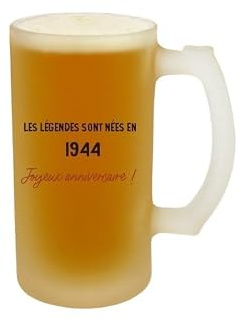 CADEAUX.COM - Verre À Bière Chope Message Générique Année 1944 Personnalisé - Cadeau Personnalisable - Cadeau Anniversaire - Cadeau Homme et Femme - Cadeau Année