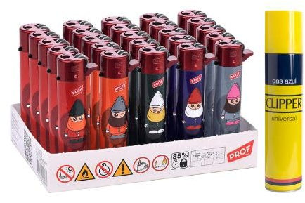 Pack 25 Uds. Dwarves Mechero Encendedor Redondo Recargable con Piedra recambiable Incluye 1 Clipper Gas ISOBUTANO para MECHEROS Exclusivo En DISPAU