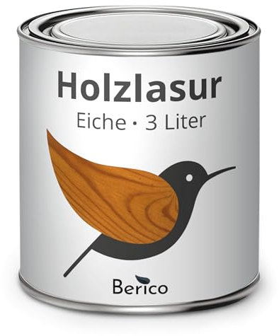 Berico Holzlasur - Eiche - 3 Liter Lasur - Wetterfeste Holzschutzlasur für Innen und Außen - Holzschutz, Wetterschutz und UV-Schutz