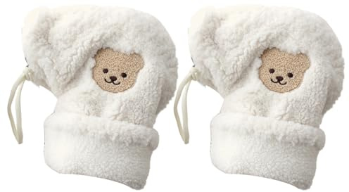 Oadnijuie Schöne Baby-Fahrrad-Handmuff aus Plüsch für Kinder, Roller-Handschuhe mit schönem Bärenmuster, winddichte Handschuhe für kleine Jungen und Mädchen, S