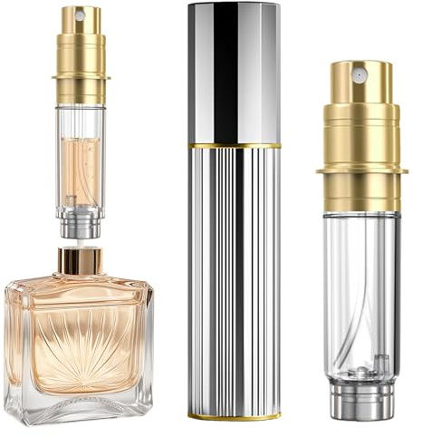 JOOMOKO Parfümzerstäuber nachfüllbar 10ml, Parfüm Abfüller leer ParfümZerstäuber Sprühflasche für Reise, Parfüm zerstäuber für unterwegs, kleine Sprühflasche für Parfüm(Silber)