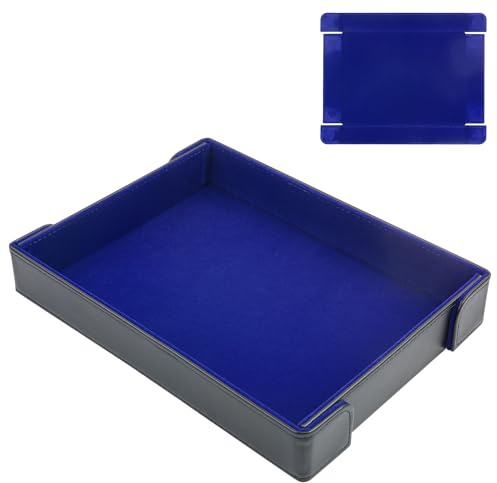 Buweeo Würfeltablett aus PU-Leder, magnetisch, faltbar, mit blauem Filzfutter für Würfelspiele, tragbare Tischplatte, Brettspiele, Tablett
