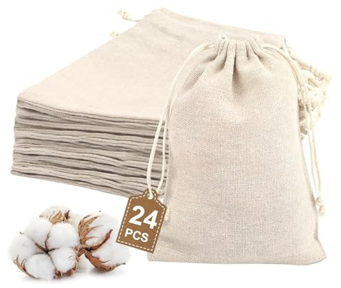 24 Stück Stoffsäckchen，13x18cm Baumwollsäckchen mit Zugband，Leinensäckchen Säckchen zum Befüllen，Stoffbeutel Klein für DIY Adventskalender Basteln Geburtstag Hochzeit Weihnachten