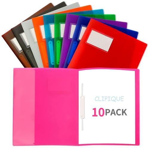 XUCHUN 10-Pack A4 Project Folders, Plastic Presentation Folders ，Tear-Resistant & Waterproof A4 File Organiser for School, Office, Business, Art Portfolio (Assorted Colours)
