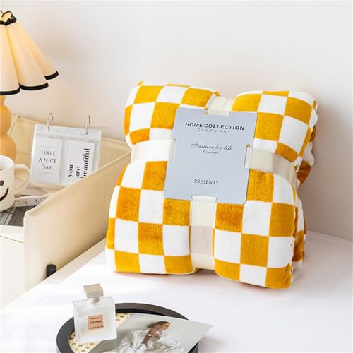 Highdi Kuscheldecke Flauschig, Schachbrett Winterdecke Warme Wohndecke Flauschige Decke Couchdecke Überwurf Fleecedecke als Tagesdecke Sofadecke Bett oder Sofaüberwurf Blanket (150 * 200CM,Gelb)