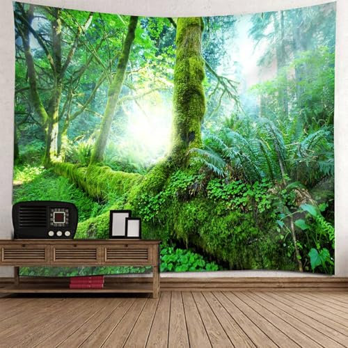 Musihy Begrünung Wandteppich | Polyester Tropischer Dschungelwald Wandteppich für Wohnzimmer, Zuhause, Zimmer, Wanddekoration | Grün, 150x130cm