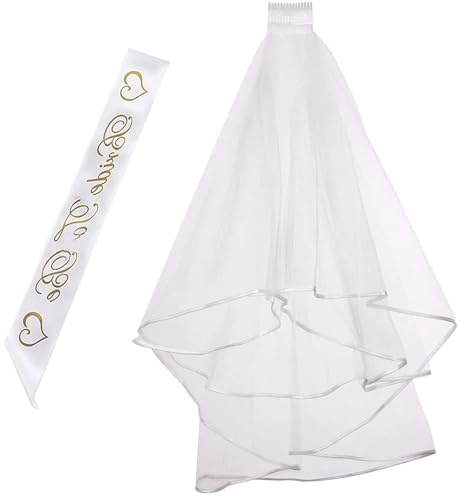 LDBKLGHJ Brautschleier Kurz für Hochzeitsfeier – Weiße Schleier für Braut mit JGA-Akzenten, Bride Party Accessoires Set