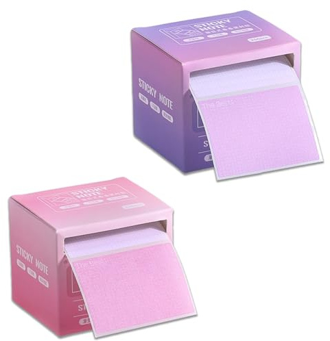 Fkereg 2 Pack Pull-Out Full Adhesive Sticky Notes Roll Tape 512 Sheets 8 Patterns, 1.8 x 2.5 Inch Cute Sticky Note Pads, Colorful Self-Stick Memo Paper Pad Label Stickers for Writing, Purple & Pink