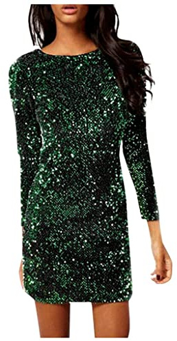 FUPODD Paillettenkleid Damen Partykleid Mit Ärmeln Glitzer Kleider Elegant Abendkleid Frauen Kurz Kleid Für Festlich Party Glitzerkleid Minikleid Rückenfrei Cocktailkleid Pailletten Ballkleid Slim