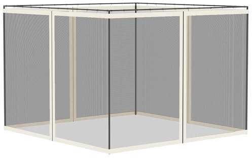 Outsunny fit 10x10ft Gazebo Universal Replacement Mosquito Netting for Gazebos and Canopy Tents with Zippers for 3(m) x 3(m) Gazebo, (Sidewall Only) White