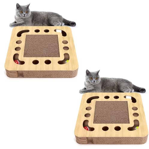 Nobleza 2 * Rascador para Gatos con Hierba Gatera，Redonda Rascadoras de Cartón para Cama con 2 Juguetes para Gatos Interactivos Pelotas