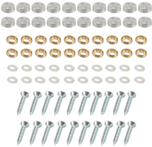 20pcs Chrome Screw Cover Caps, Decorative Dome Caps for Mirror Screws, Furniture & Fixtures, Secure Clip-On Design (Silver, 10mm)