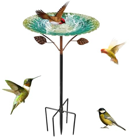 NEOVSUNY Vogeltränke Stehend Groß Garten mit 5 Zackiger Sockel,Vogeltränke Winterfest 85cm,Vogelbad Garten Stehend für Wildvögel , Wassertränke für Vögel