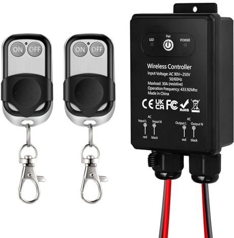 Interruptor Remoto Impermeable Inalámbrico AC 220V/240V/230V, con Relé de 30A y Alcance de 50m, para Control de Bombas, Interruptor Exterior, Luminarias, Zonas Húmedas, Exteriores, Bombas