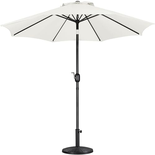 Yaheetech 2.7m Garden Umbrella Parasol with Base Patio Table Umbrella Outdoor Tilting Crank & Handle Parasol with 10kg Resin Base Stand - Cream