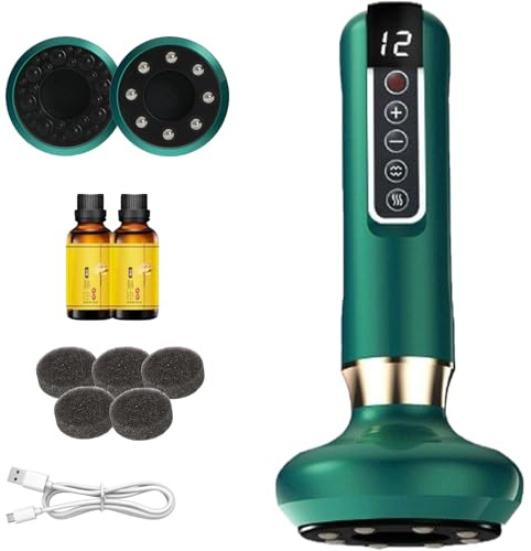 Serenya Masseur Anti Cellulite, Ventouse Puissante avec Gua Sha, Chaleur Infrarouge et Vibration Réglage du mode 12 vitesses, Masseur abdominal, cuisses et dos (Feu rouge-Vert)