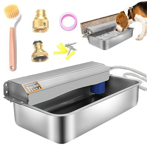 Automatic Water Dispenser for Dogs, 6L /1.6Gal Stainless Steel Dog Water Feeder with Brush, Water Trough Feeder for Outdoor Puppy Livestock, Auto Pet Cats Drinking Waterer Self-Filling for Chicken